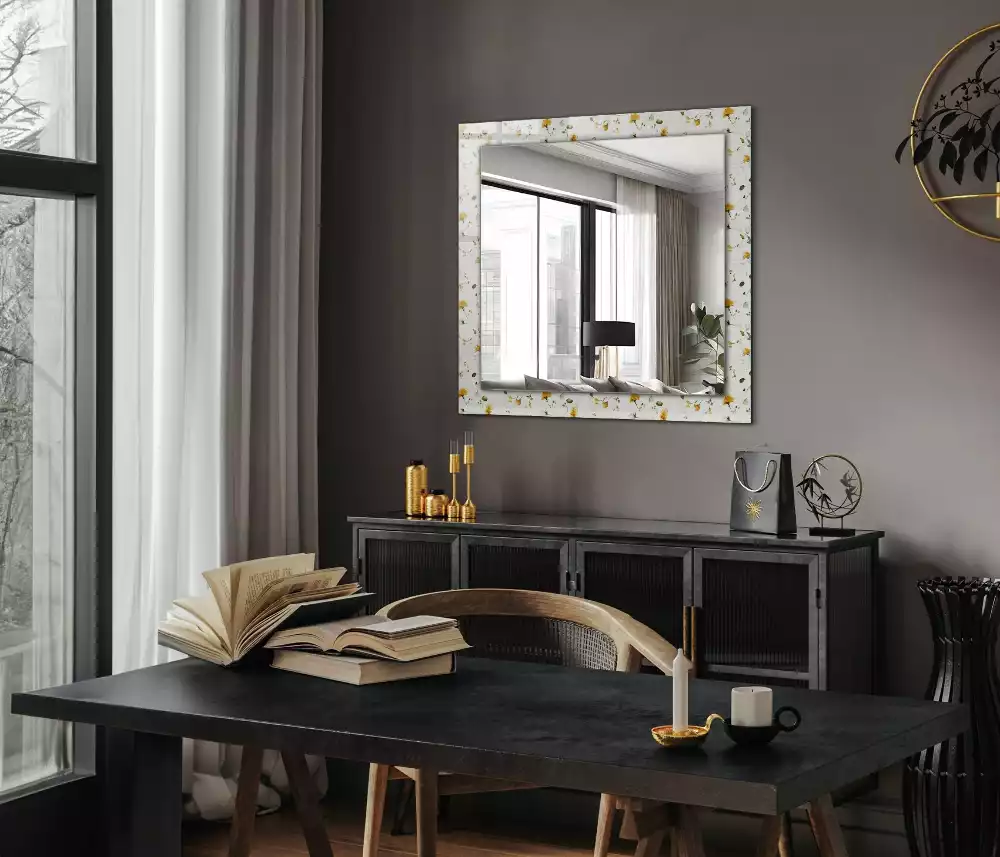 Obdélníkové dekorační zrcadlo Květiny listy vzor