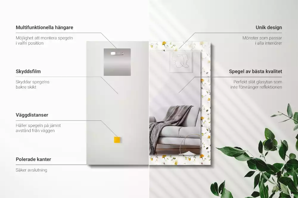 Obdélníkové dekorační zrcadlo Květiny listy vzor