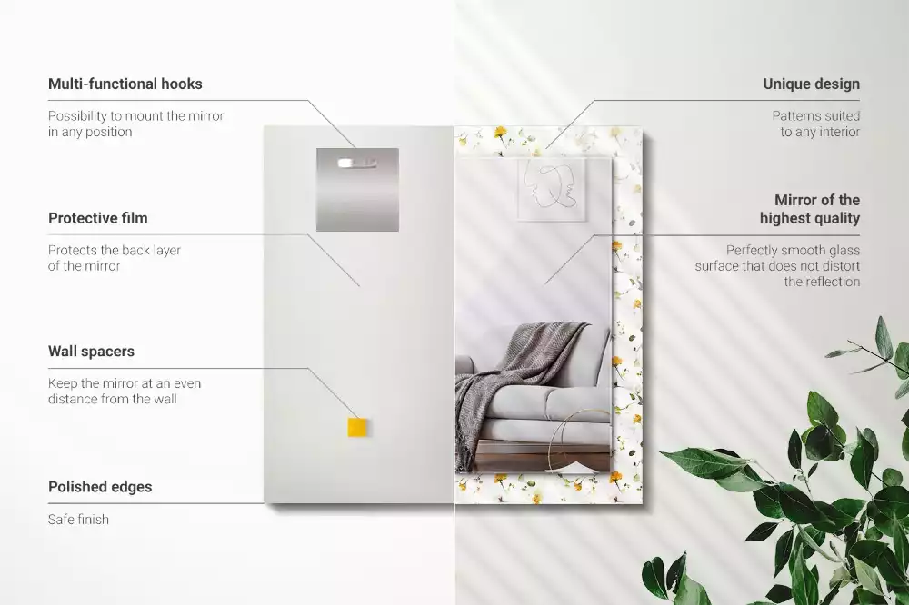 Obdélníkové dekorační zrcadlo Květiny listy vzor