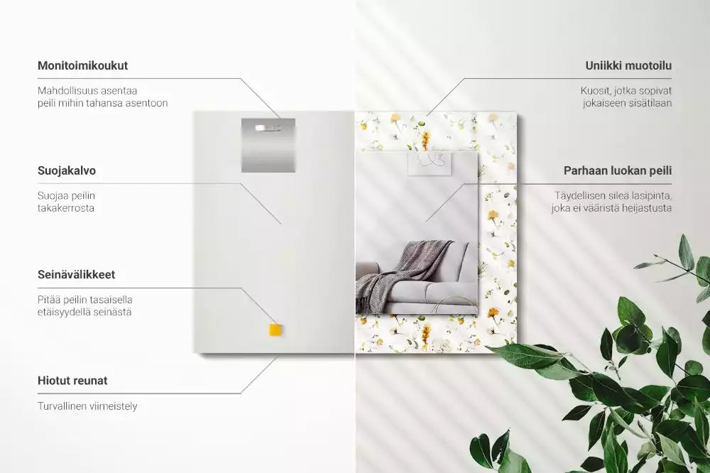 Obdélníkové dekorační zrcadlo Květiny listy vzor