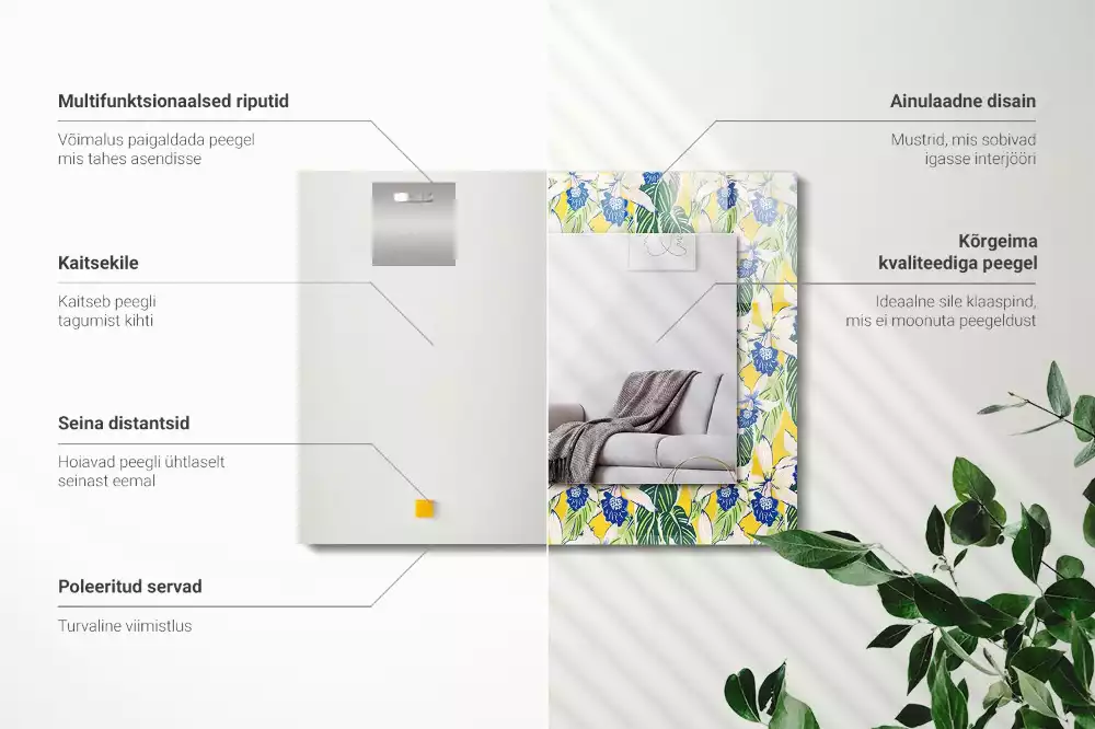 Obdélníkové dekorační zrcadlo Květiny a listy