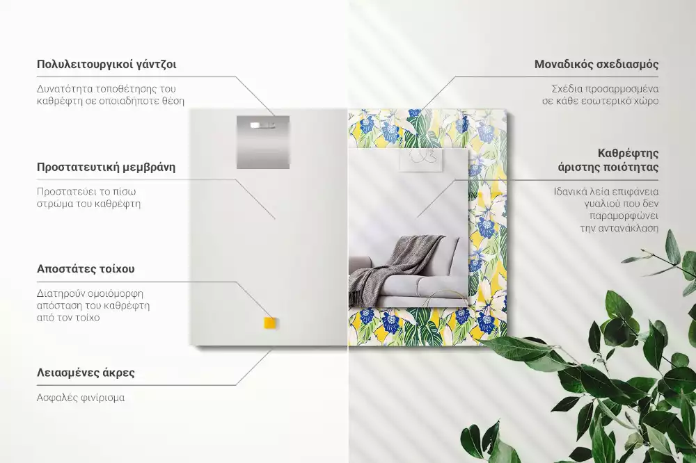 Obdélníkové dekorační zrcadlo Květiny a listy