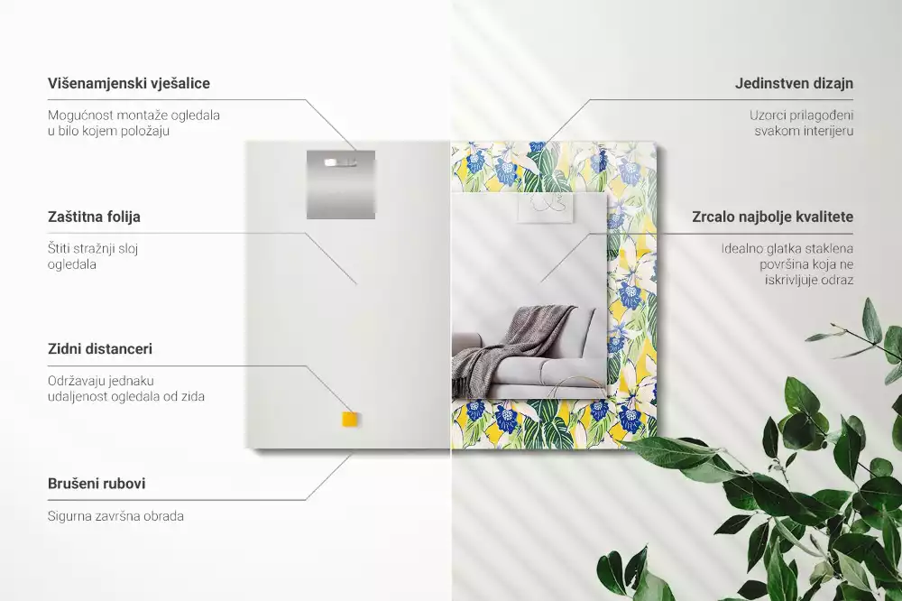 Obdélníkové dekorační zrcadlo Květiny a listy