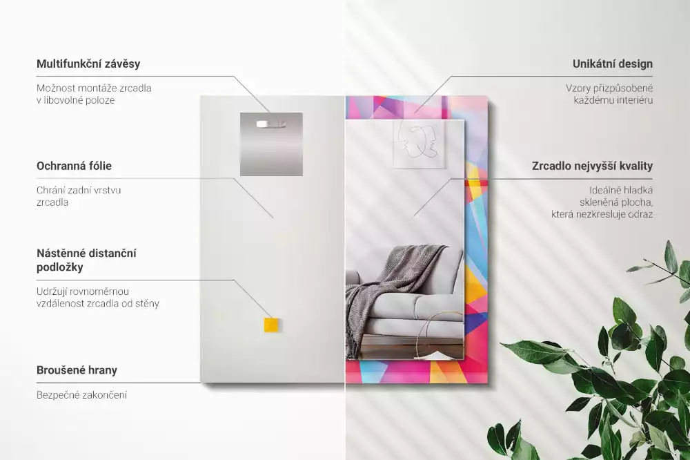 Obdélníkové dekorační zrcadlo Barevné geometrické vzory
