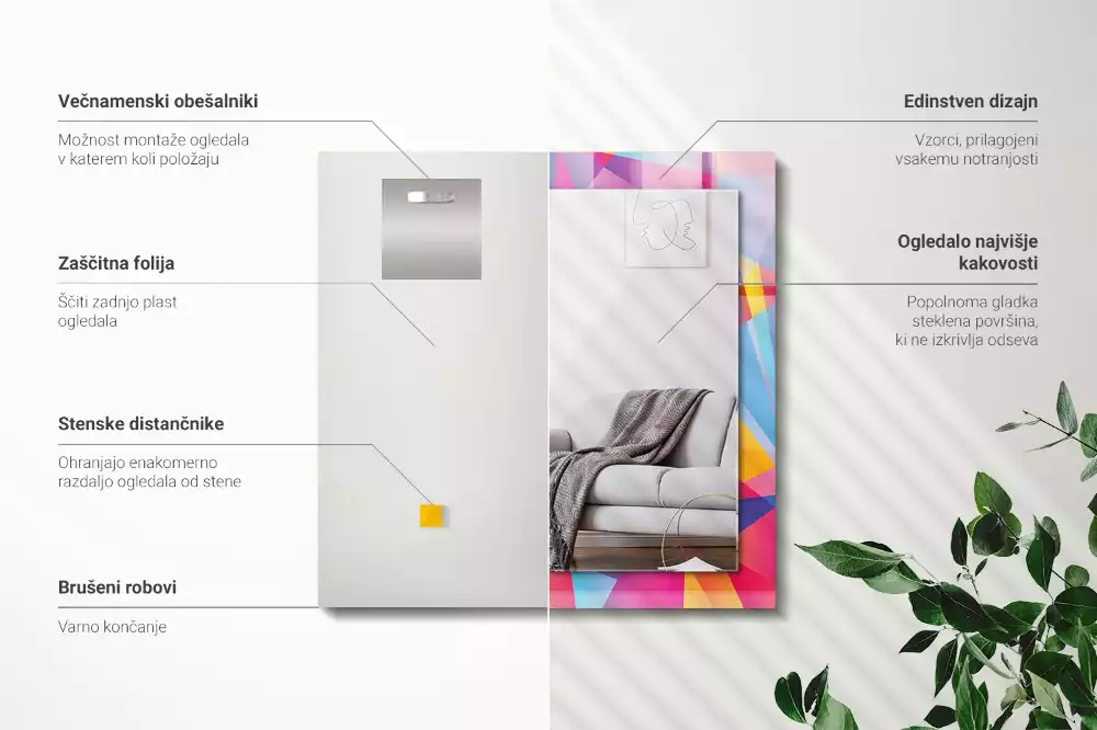 Obdélníkové dekorační zrcadlo Barevné geometrické vzory