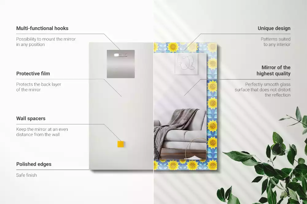 Obdélníkové dekorační zrcadlo Slunečnice listy bezešvé vzor