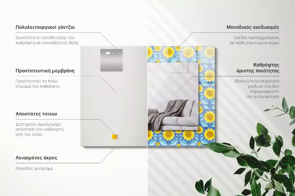 Obdélníkové dekorační zrcadlo Slunečnice listy bezešvé vzor