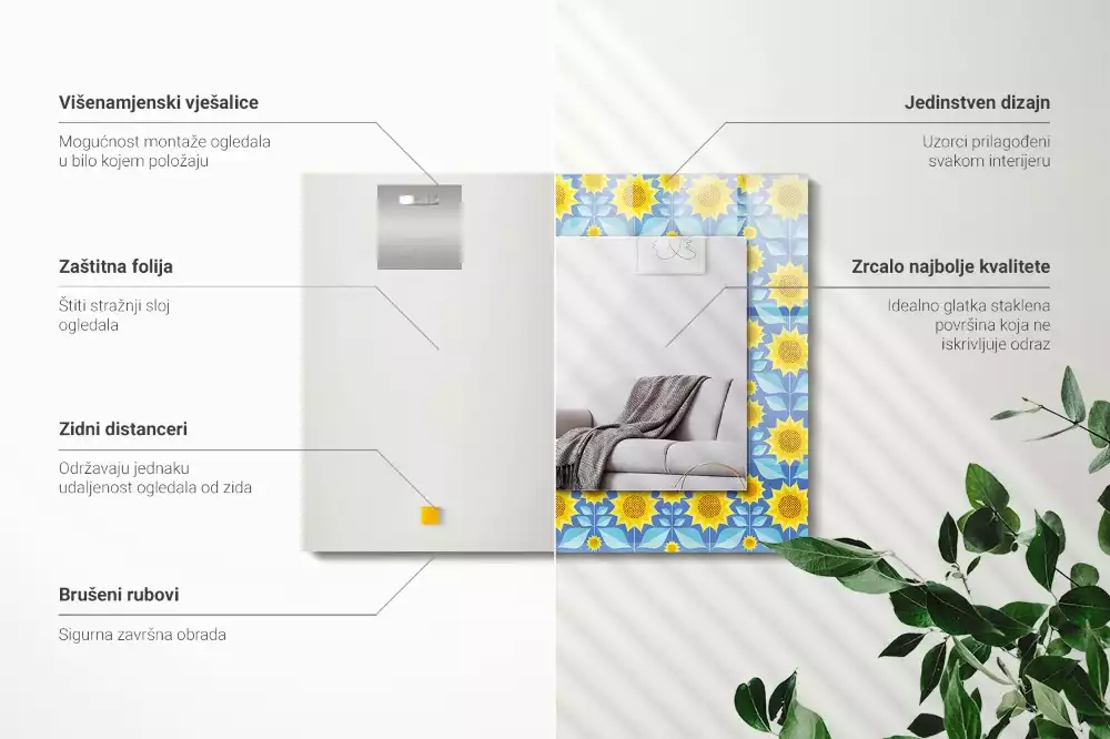 Obdélníkové dekorační zrcadlo Slunečnice listy bezešvé vzor