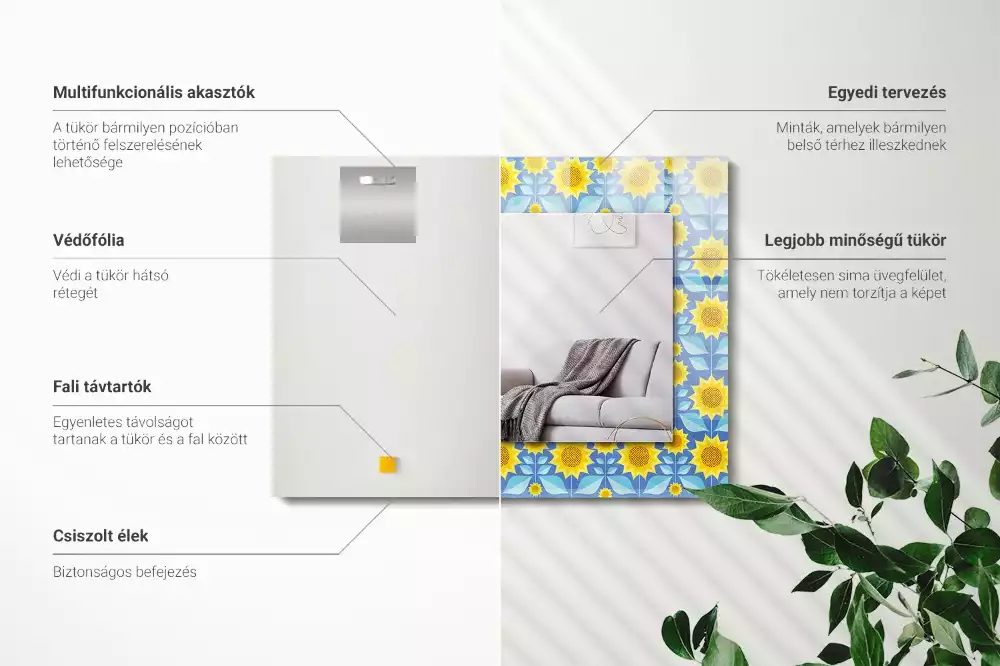 Obdélníkové dekorační zrcadlo Slunečnice listy bezešvé vzor