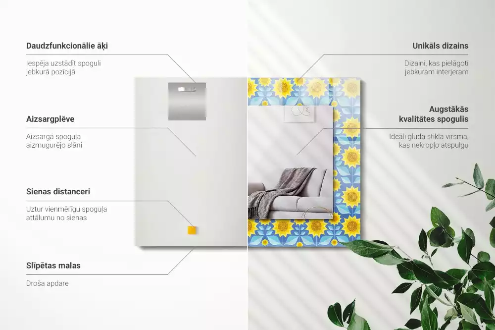 Obdélníkové dekorační zrcadlo Slunečnice listy bezešvé vzor