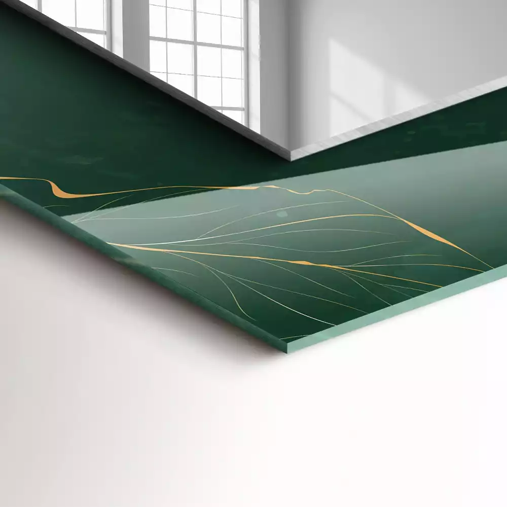 Obdélníkové dekorační zrcadlo Zelené zlaté listy