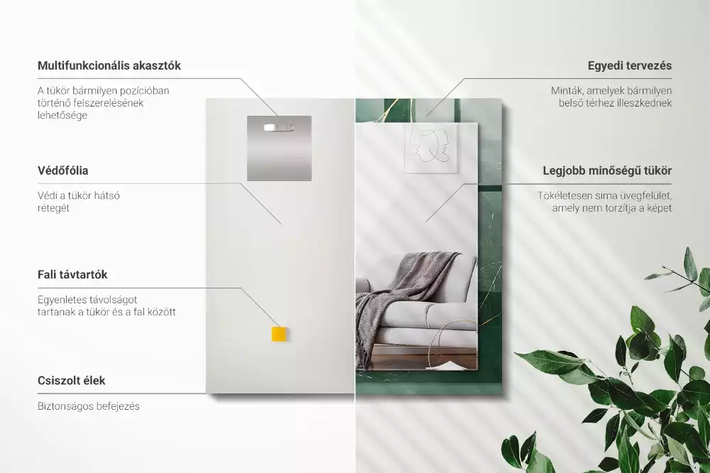 Obdélníkové dekorační zrcadlo Zelené zlaté listy