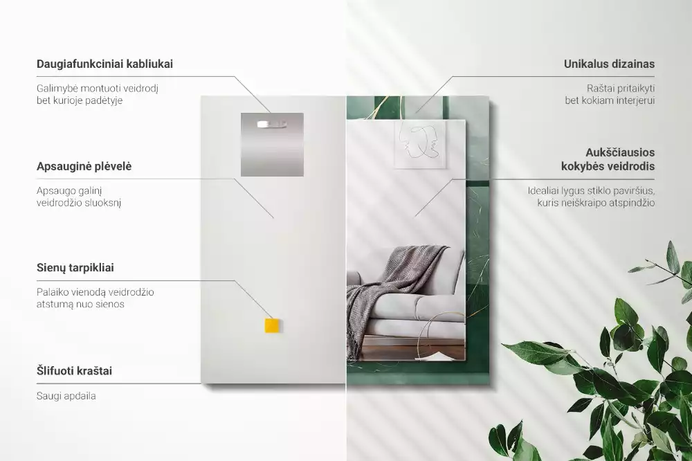 Obdélníkové dekorační zrcadlo Zelené zlaté listy