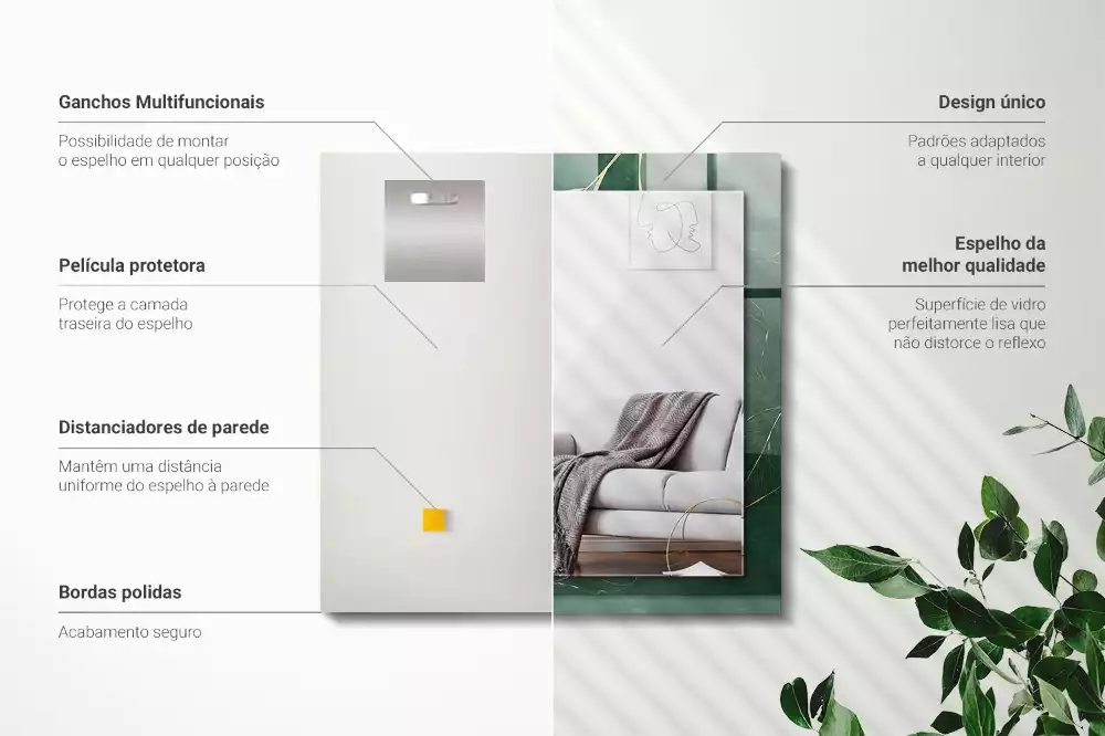 Obdélníkové dekorační zrcadlo Zelené zlaté listy