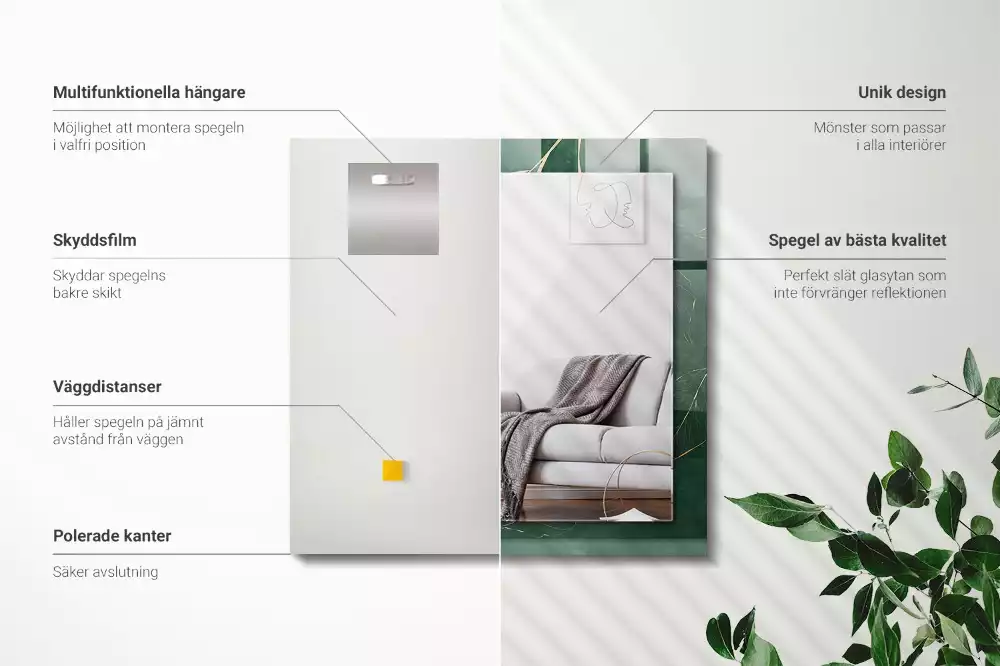 Obdélníkové dekorační zrcadlo Zelené zlaté listy