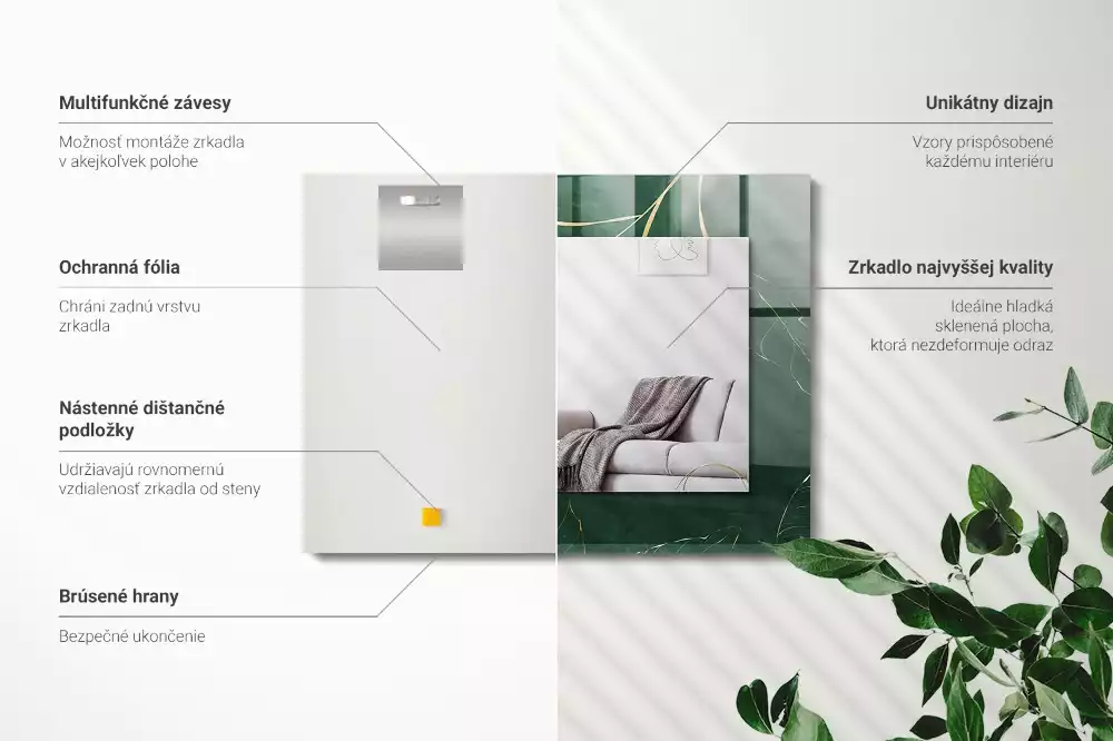 Obdélníkové dekorační zrcadlo Zelené zlaté listy