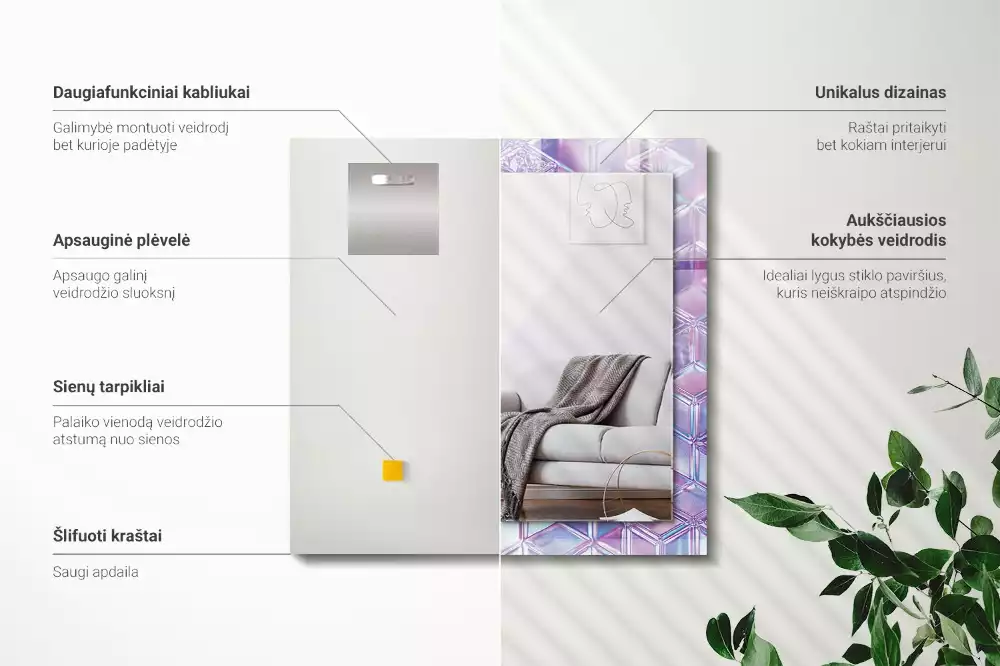 Obdélníkové dekorační zrcadlo Průhledné barevné kostky