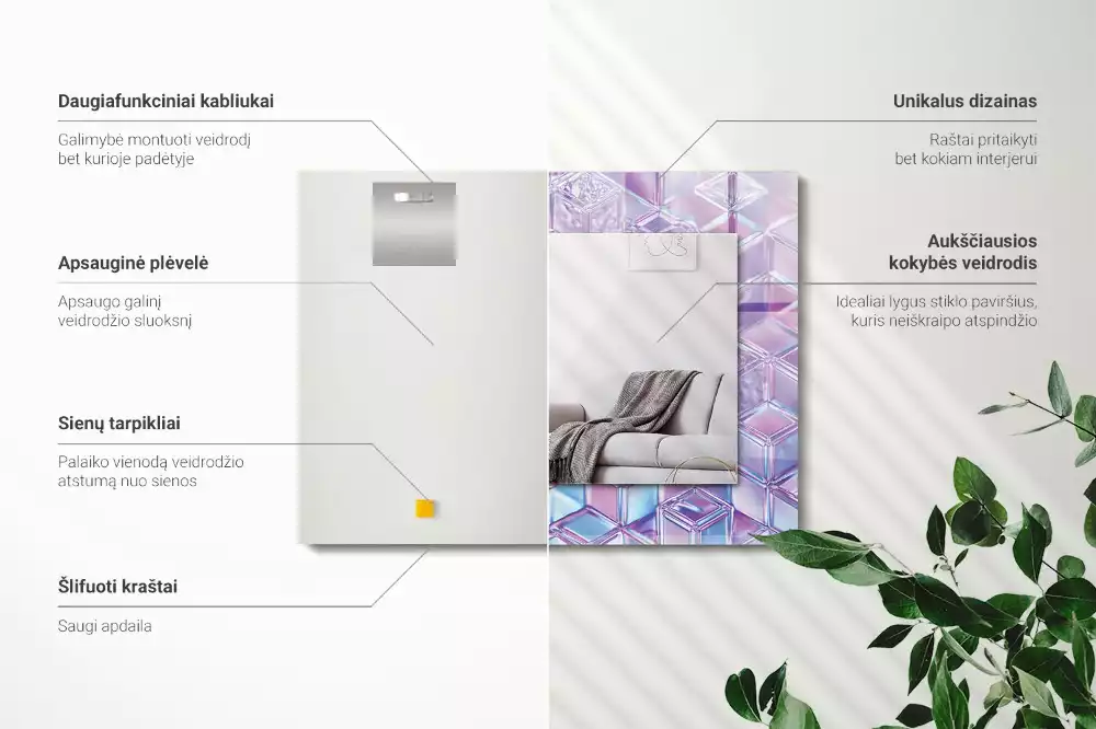 Obdélníkové dekorační zrcadlo Průhledné barevné kostky