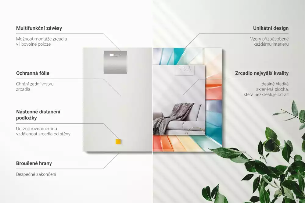 Obdélníkové dekorační zrcadlo Barevné světelné paprsky