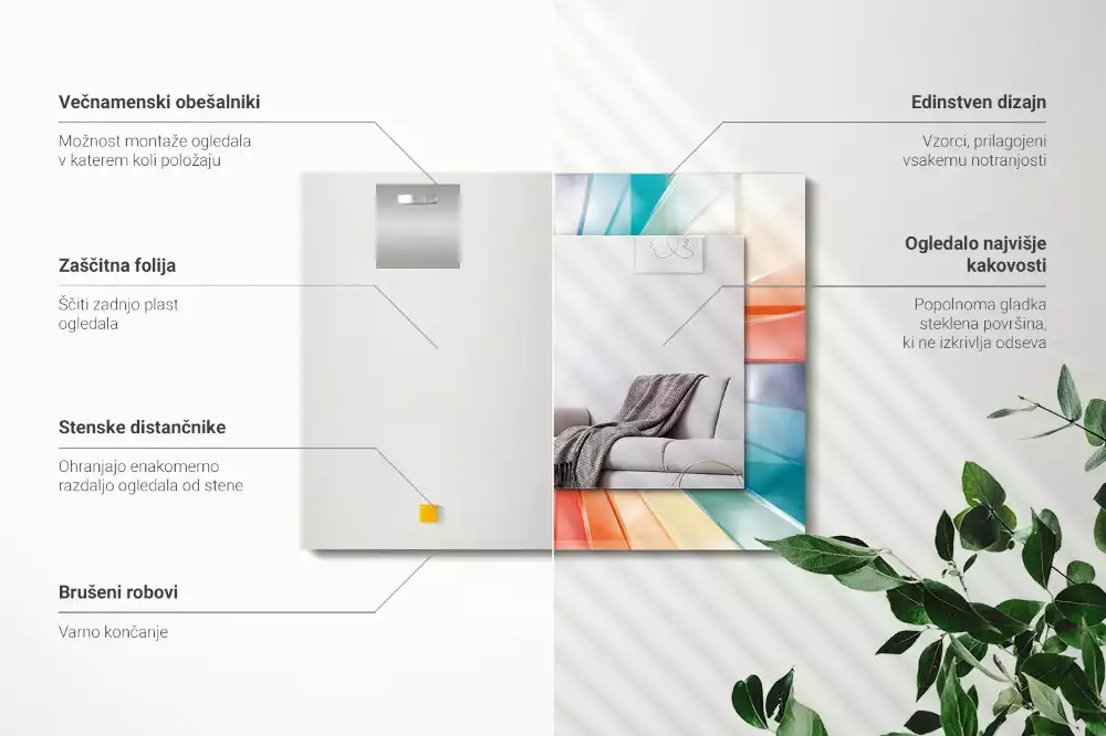 Obdélníkové dekorační zrcadlo Barevné světelné paprsky