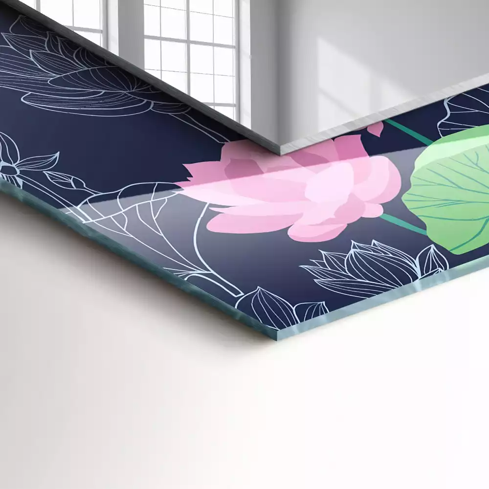 Obdélníkové dekorační zrcadlo Růžové lotosové květy