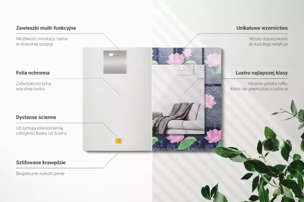 Obdélníkové dekorační zrcadlo Růžové lotosové květy