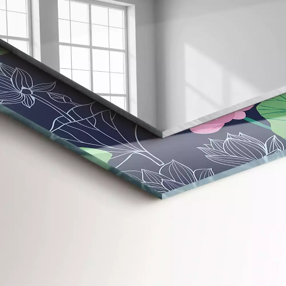 Obdélníkové dekorační zrcadlo Růžové lotosové květy