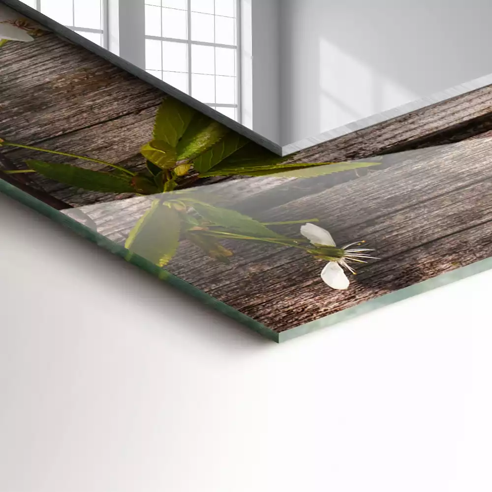 Obdélníkové dekorační zrcadlo Květiny na dřevo