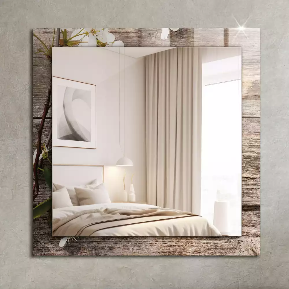 Obdélníkové dekorační zrcadlo Květiny na dřevo