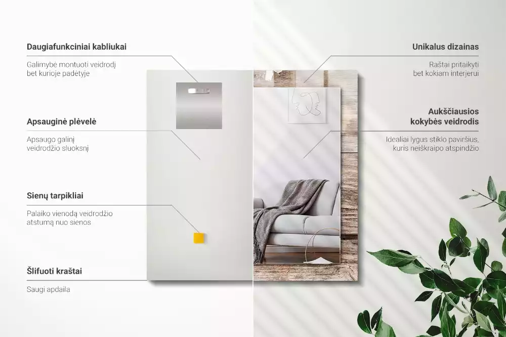 Obdélníkové dekorační zrcadlo Květiny na dřevo