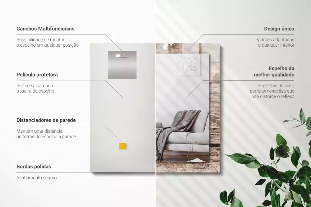 Obdélníkové dekorační zrcadlo Květiny na dřevo