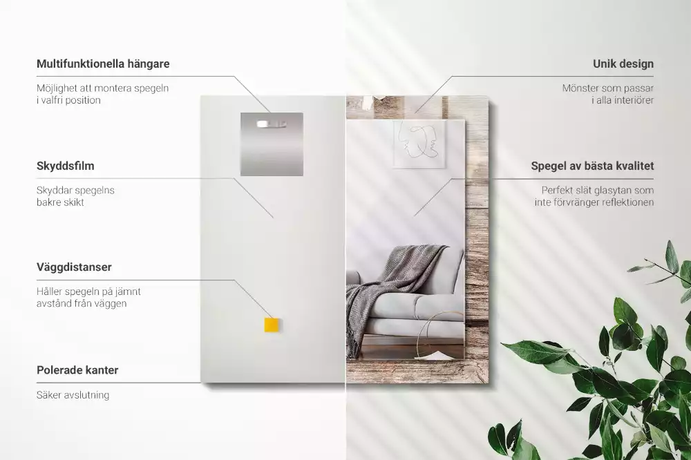 Obdélníkové dekorační zrcadlo Květiny na dřevo