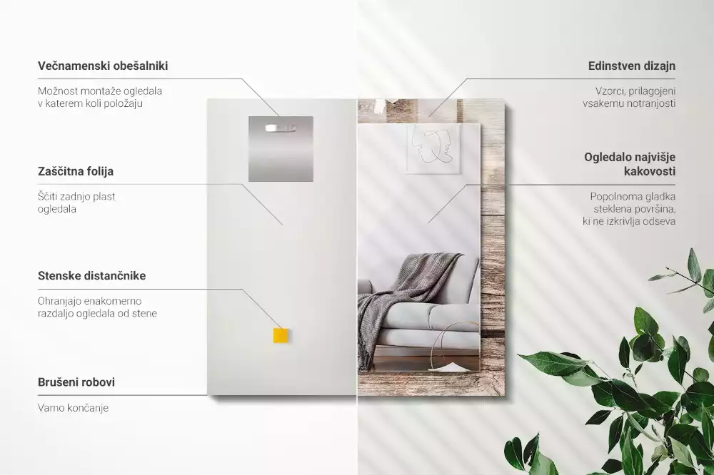 Obdélníkové dekorační zrcadlo Květiny na dřevo