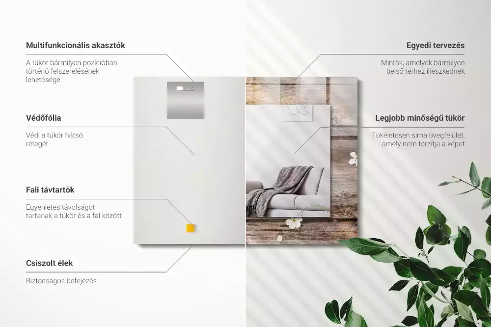 Obdélníkové dekorační zrcadlo Květiny na dřevo