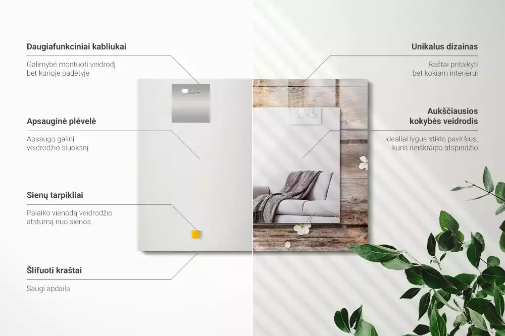 Obdélníkové dekorační zrcadlo Květiny na dřevo