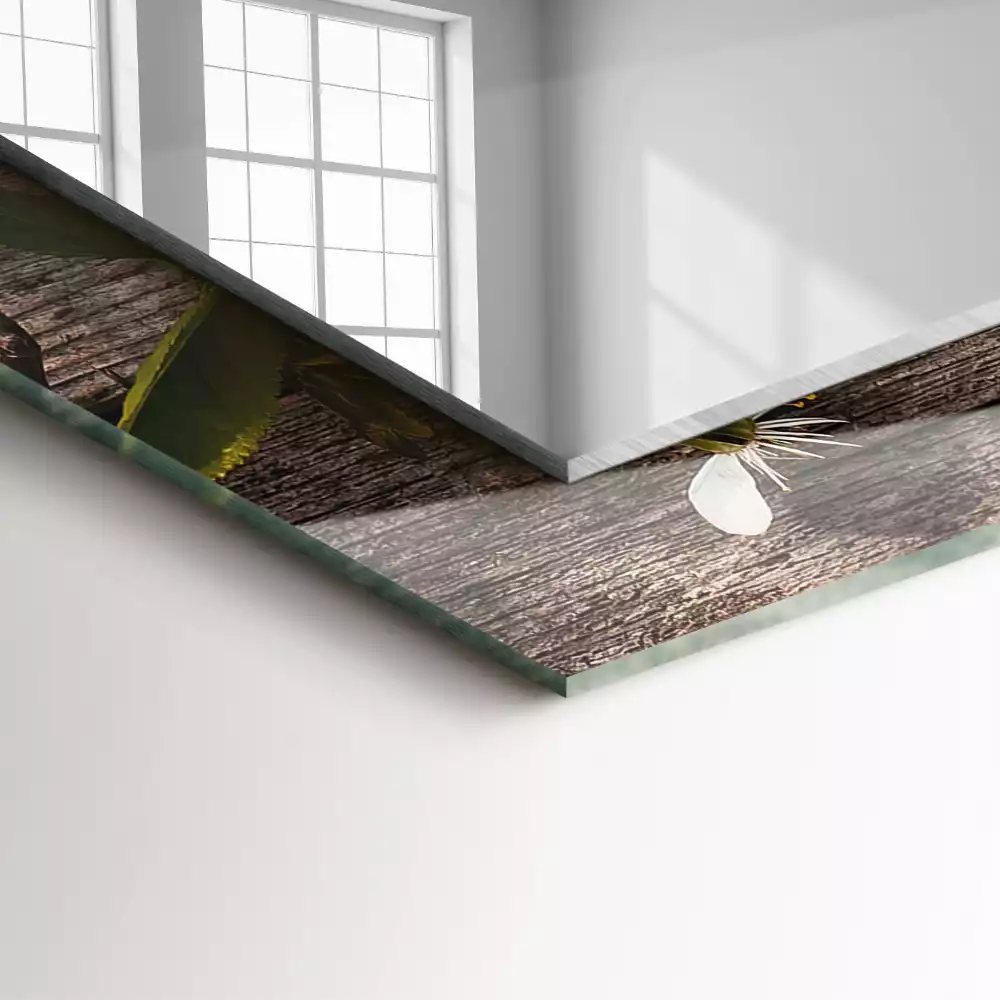 Obdélníkové dekorační zrcadlo Květiny na dřevo