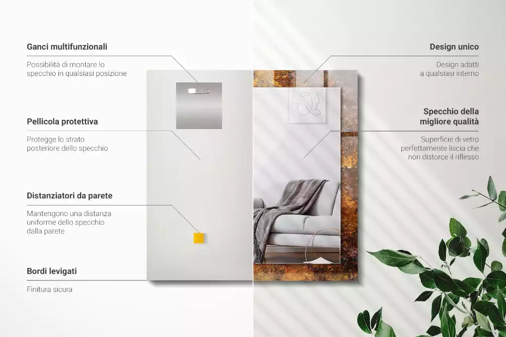 Obdélníkové dekorační zrcadlo Rezavý kovový povrch