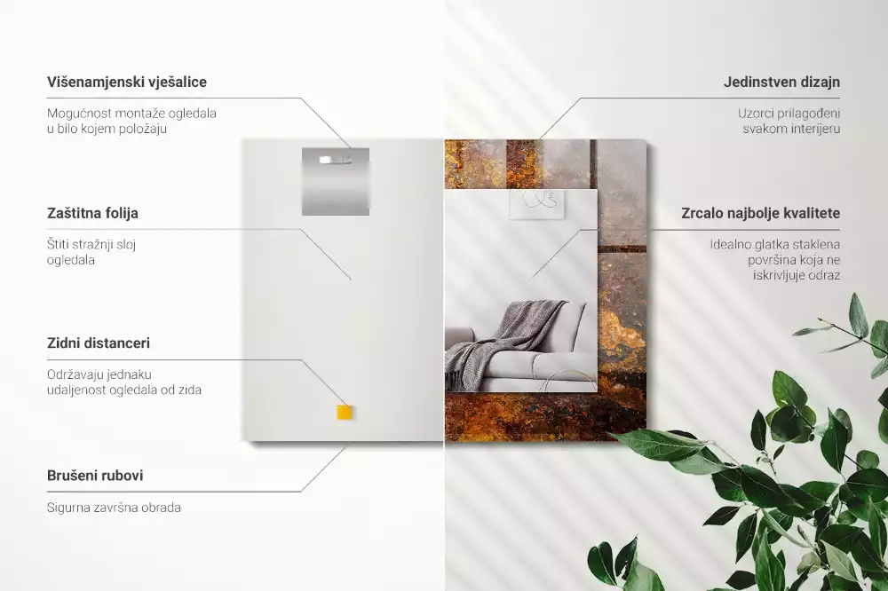 Obdélníkové dekorační zrcadlo Rezavý kovový povrch