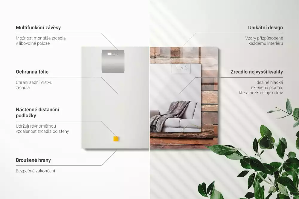 Obdélníkové dekorační zrcadlo Dřevěná panelová závěsné