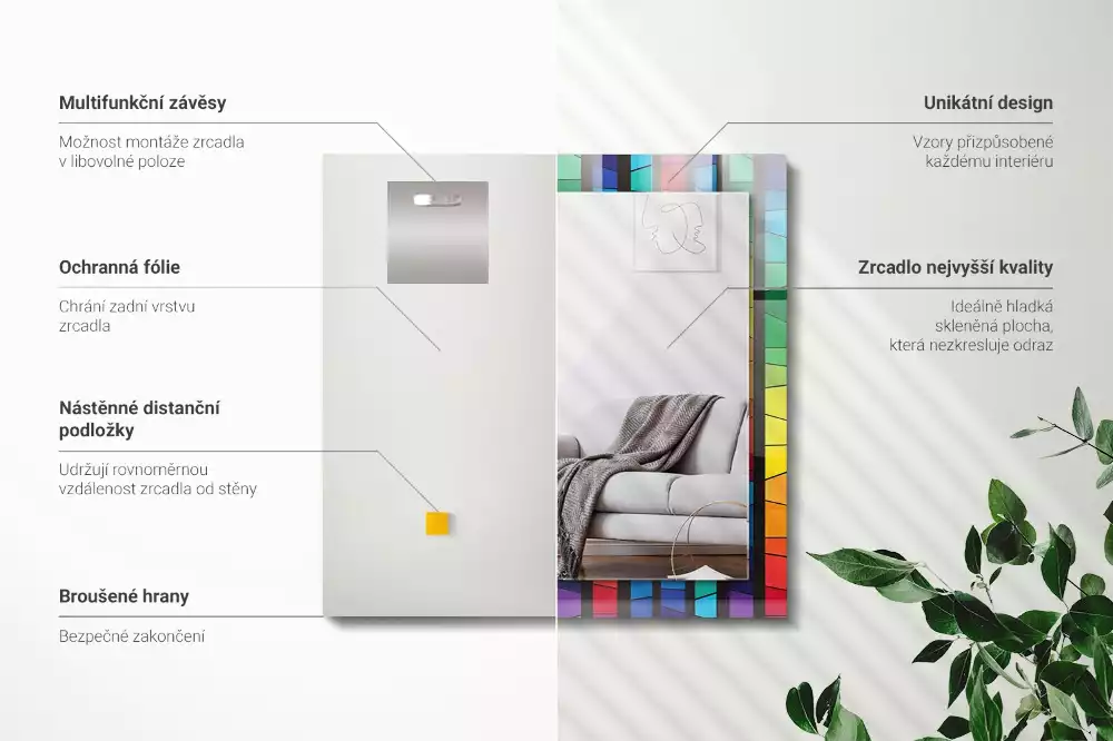 Obdélníkové dekorační zrcadlo Barevné proužky z barevného skla