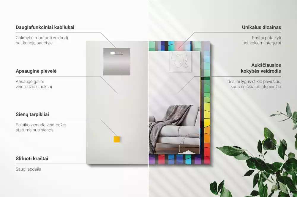 Obdélníkové dekorační zrcadlo Barevné proužky z barevného skla