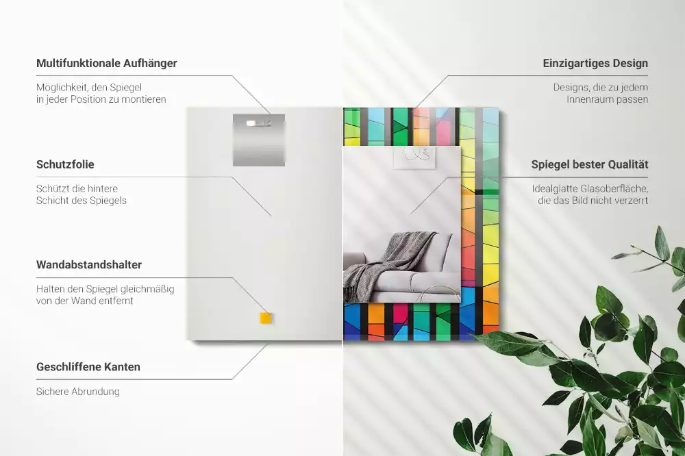 Obdélníkové dekorační zrcadlo Barevné proužky z barevného skla