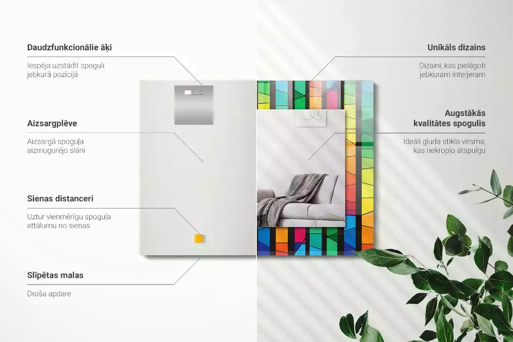 Obdélníkové dekorační zrcadlo Barevné proužky z barevného skla