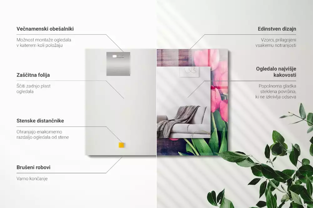 Obdélníkové dekorační zrcadlo Růžové dřevěné tulipány