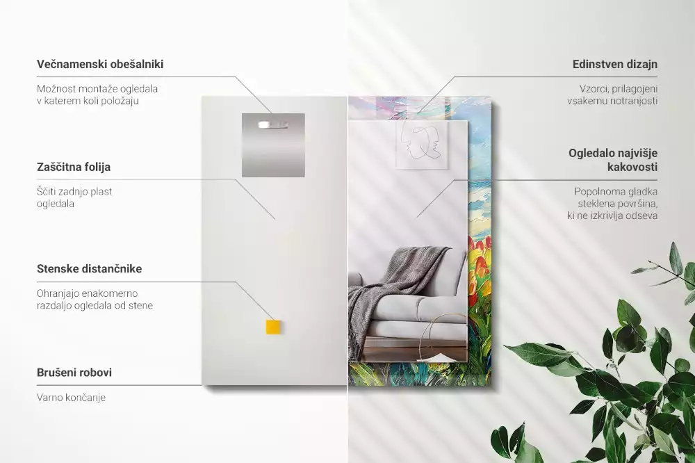 Obdélníkové dekorační zrcadlo Tulipánové pole