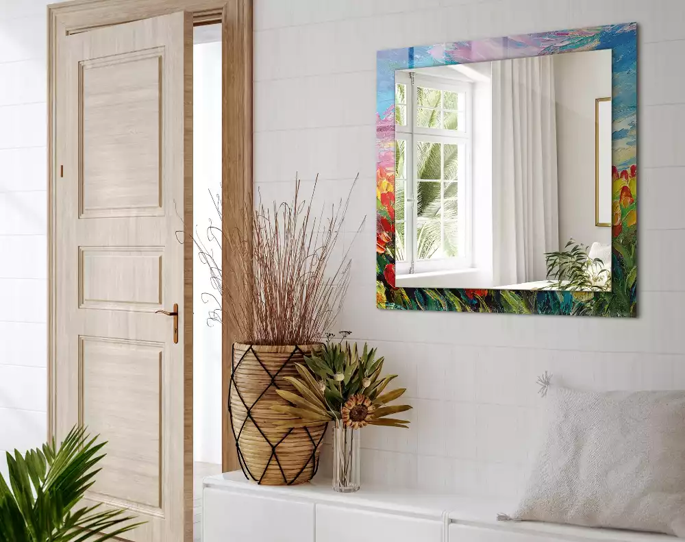 Obdélníkové dekorační zrcadlo Tulipánové pole