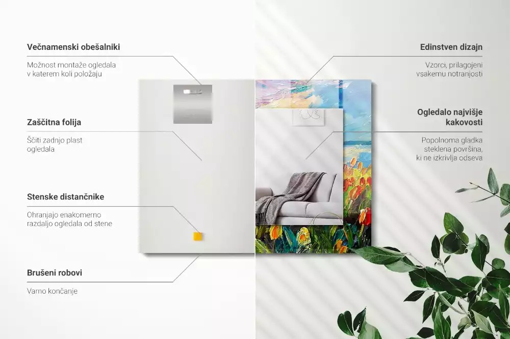 Obdélníkové dekorační zrcadlo Tulipánové pole