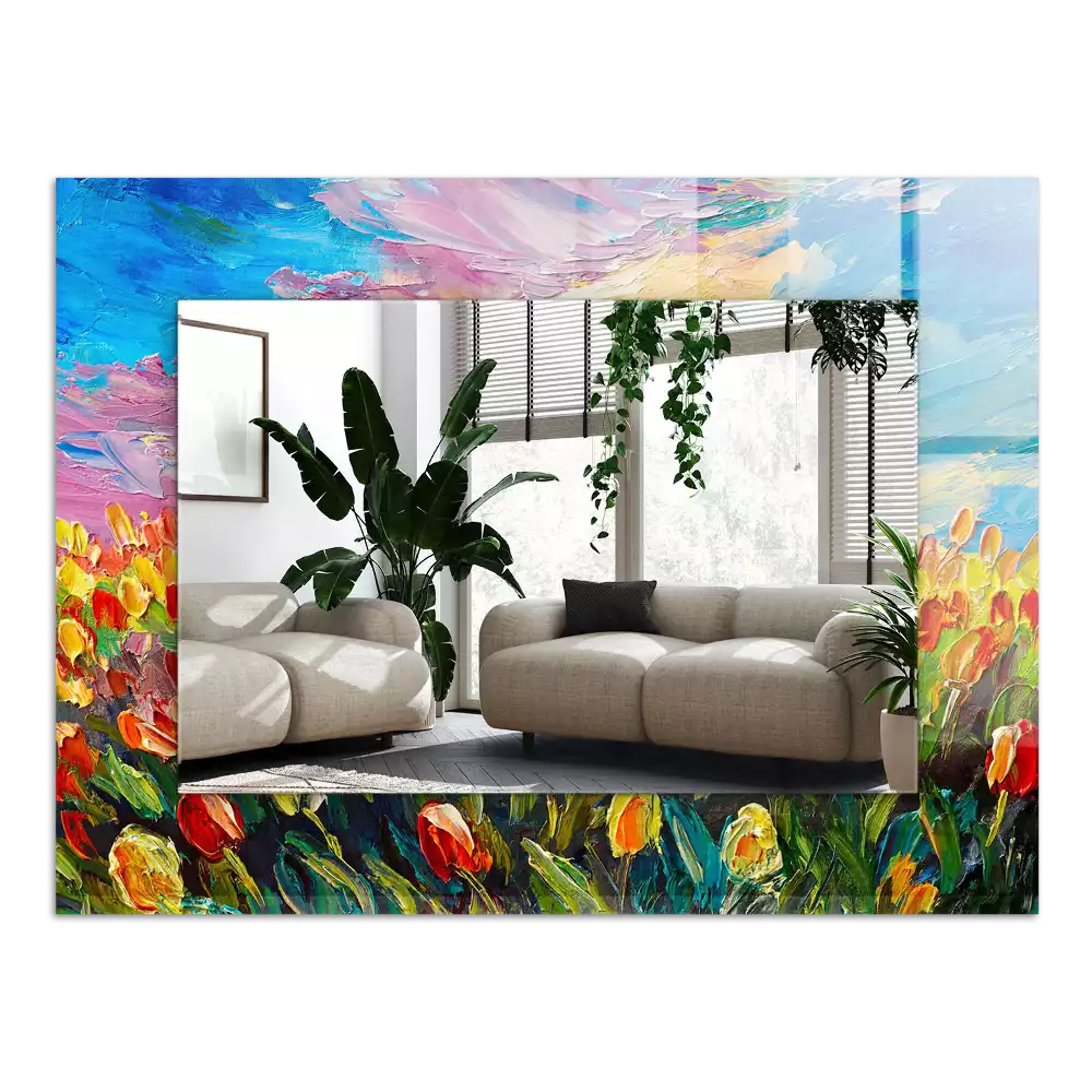 Obdélníkové dekorační zrcadlo Tulipánové pole