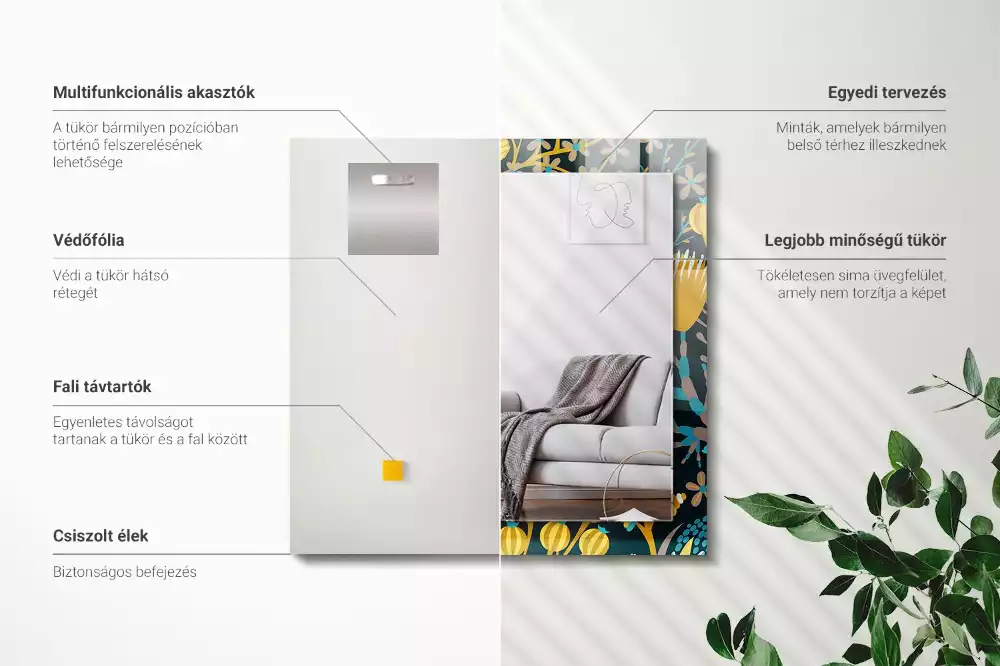 Obdélníkové dekorační zrcadlo Květiny listy vzory