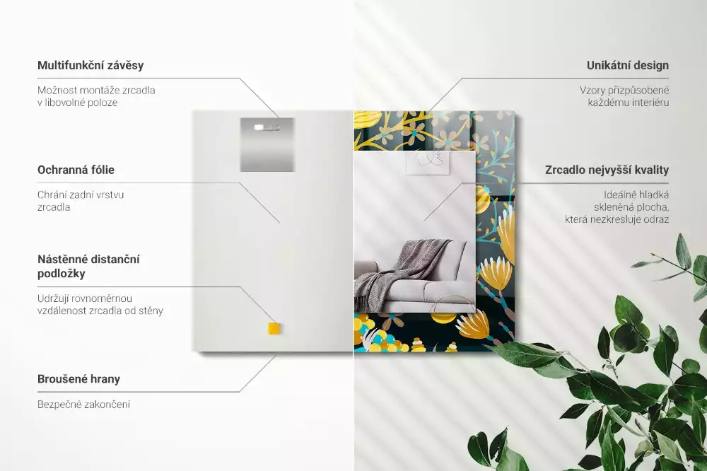 Obdélníkové dekorační zrcadlo Květiny listy vzory